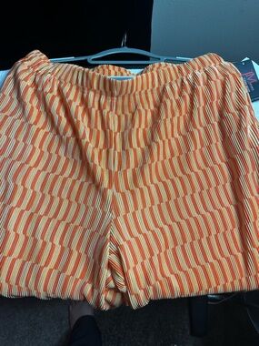 Elastic-Waist Wide-Leg Pants in Orange Stripe